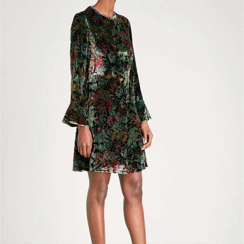 Sandro Paris Mini Dress Long Sleeve Floral Velvet Fall Retro Boho Cocktail 2